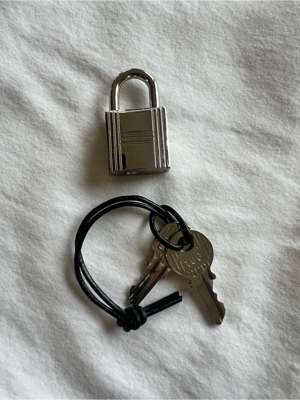 Hermes Silver Padlock and Black Leather Key Holder